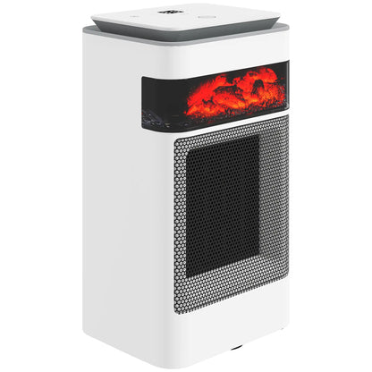 HOMCOM Ceramic Electric Heater, 1500W Fan Space Heater with 3 Modes, 24H Timer, Flame Effect, Oscillation, White