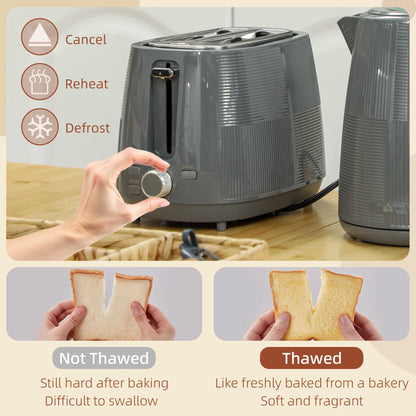 HOMCOM Fast Boil Kettle and 2 Slice Toaster Kitchen Set, 1.7L 3000W with 7 Level Browning Controls, Grey