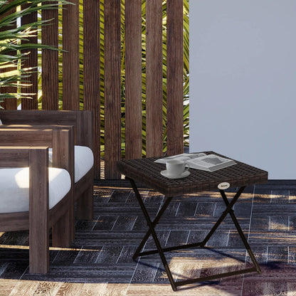 Outsunny Folding Rattan Garden Coffee Table, Small Square Outdoor Bistro Side Table for Patio, Balcony, Porch, Brown