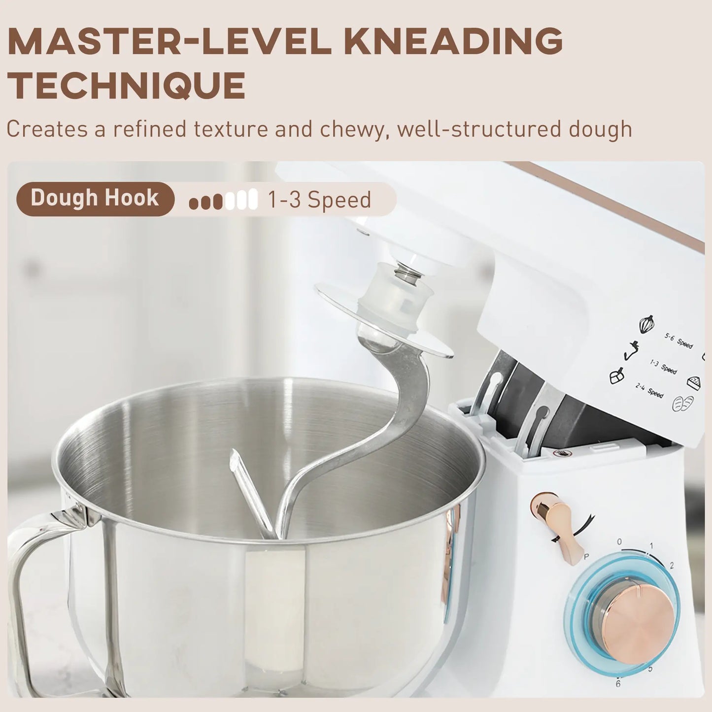 HOMCOM Stand Mixer, 5L Electric Kitchen Food Mixer 1400W with 6 Speeds & Pulse Setting, White