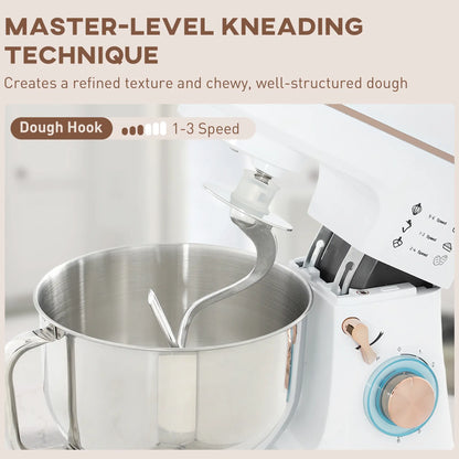 HOMCOM Stand Mixer, 5L Electric Kitchen Food Mixer 1400W with 6 Speeds & Pulse Setting, White