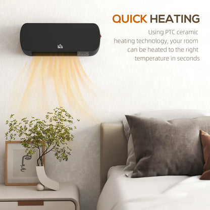 HOMCOM 2000W Wall Mounted Ceramic Electric Space Heater, 10-49°C Temperature, Black