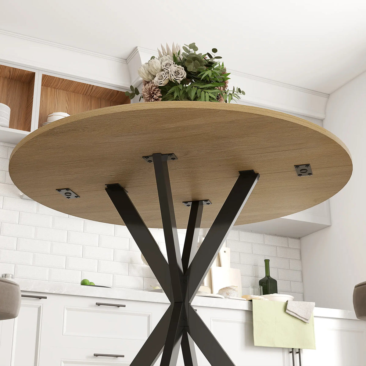 HOMCOM 80cm Industrial Round Kitchen Dining Table - White Oak