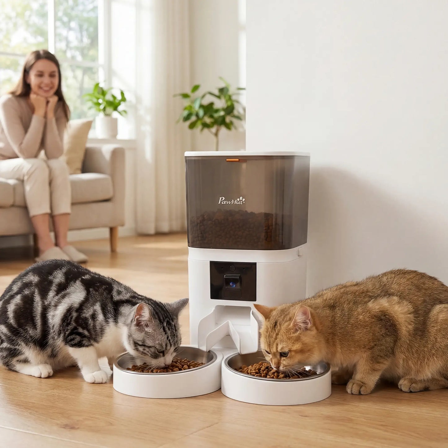 PawHut Automatic Cat Feeder for 2 Cats with HD Camera, 2.4G & 5G WiFi Pet Food Dispenser 6L APP Control