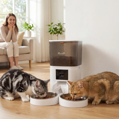 PawHut Automatic Cat Feeder for 2 Cats with HD Camera, 2.4G & 5G WiFi Pet Food Dispenser 6L APP Control