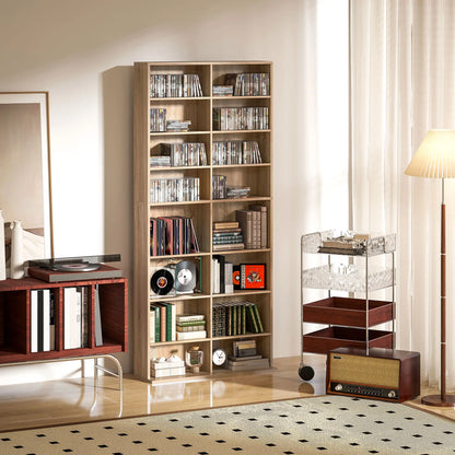 HOMCOM 640 CD Storage Tower, Bookcases & Shelves - Nature Wood Finish