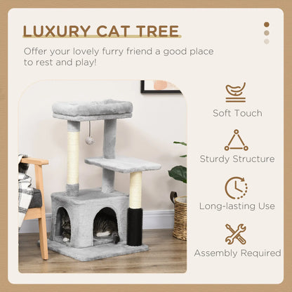 PawHut Cat Tree for Indoor Cats Climbing Tower Kitten Scratch Post Activity Center Kitten with Massage Toy Hanging Ball