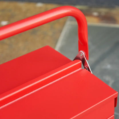 DURHAND Metal Tool Box 3 Tier 5 Tray Professional Portable Storage Cabinet Workshop Cantilever Toolbox with Carry Handle, Red