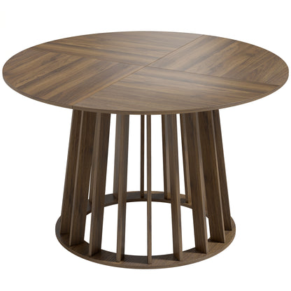 HOMCOM Round Dining Table for 4-6 People Modern Kitchen Table with Slatted Base, Light Walnut