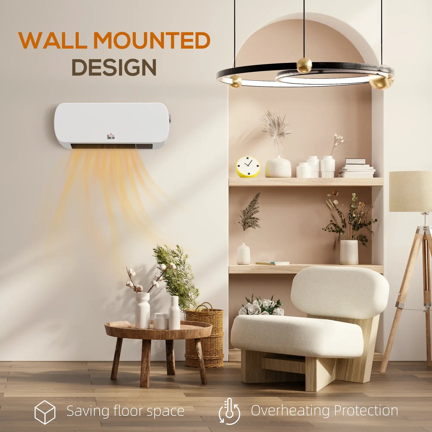 HOMCOM 2000W Wall Mounted Ceramic Electric Space Heater, 10-49°C Temperature, White