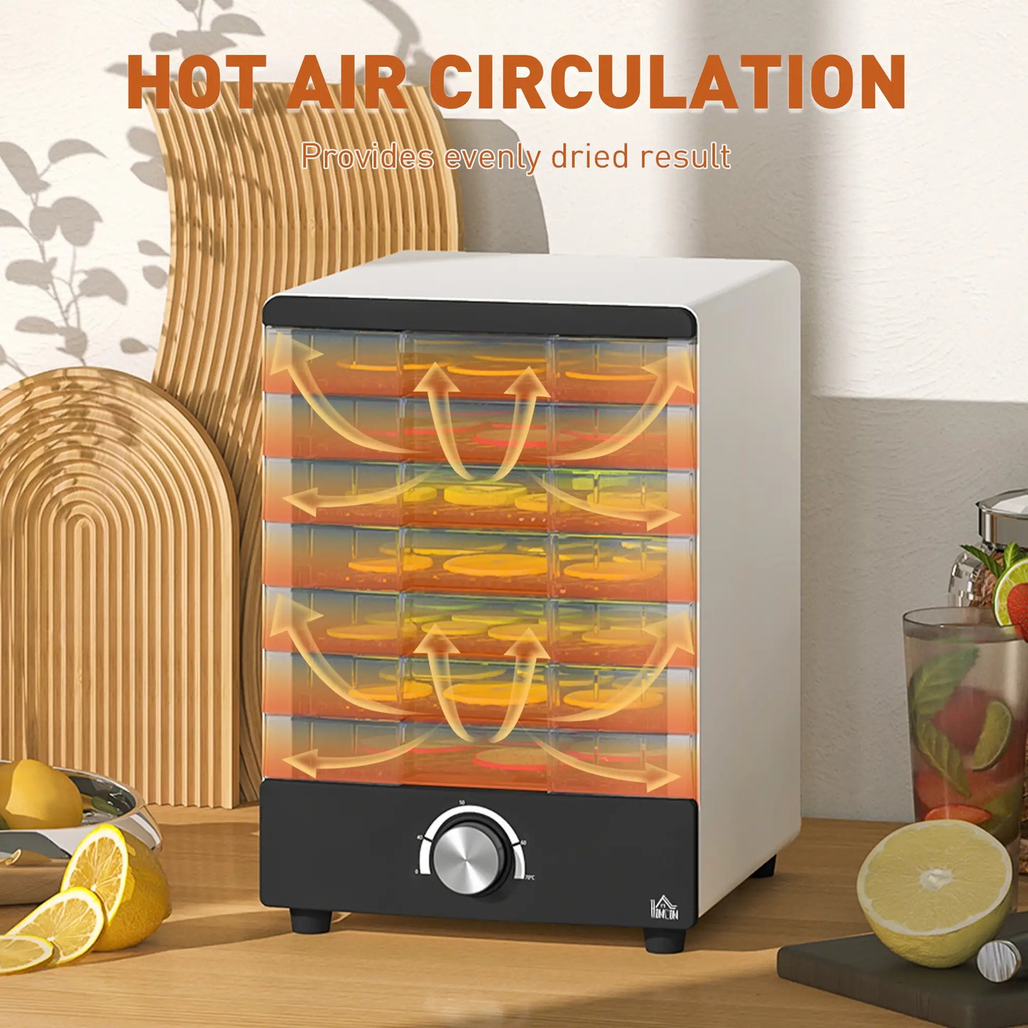 HOMCOM Seven Tray, 40-70°C Kitchen Food Dehydrator - White