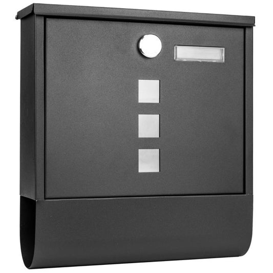 Wall-Mounted Mailbox Galvanised Steel with Secure Lock, 2 Keys & Name Card Slot - Dark Grey