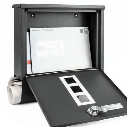 Wall-Mounted Mailbox Galvanised Steel with Secure Lock, 2 Keys & Name Card Slot - Dark Grey