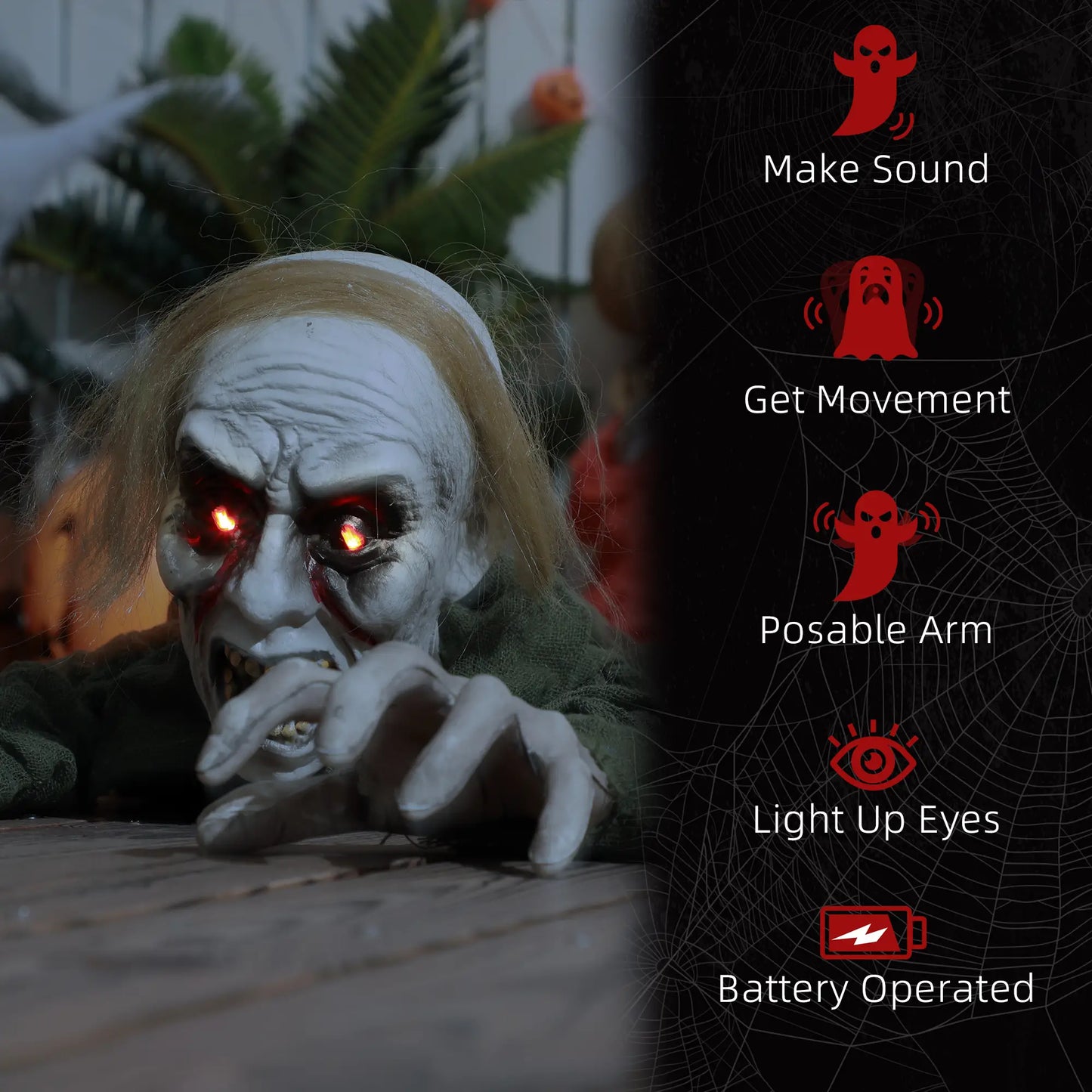HOMCOM Outdoor Halloween Decoration Crawling Zombie, Animated Prop Decor with Sound, Light Up Eyes