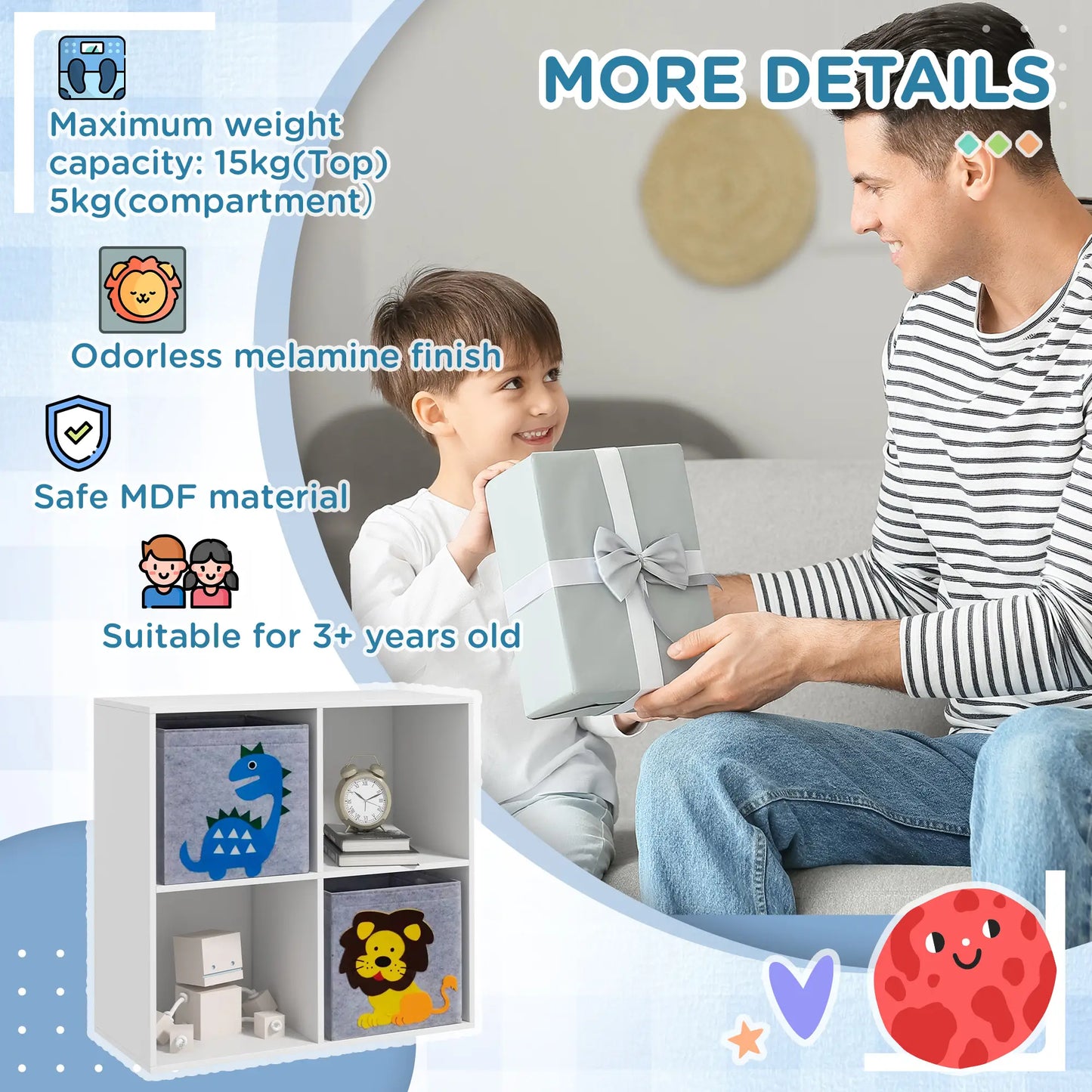 ZONEKIZ Kids Toy Storage Box with Two Non-Woven Fabric Drawers - White