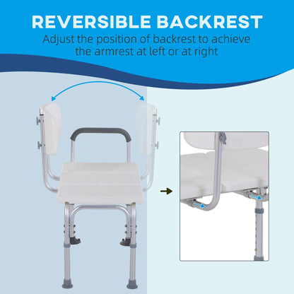 HOMCOM Height Adjustable Shower Chair, Non Slip Bath Transfer Bench for Elderly, Disabled with Armrest and Backrest, White