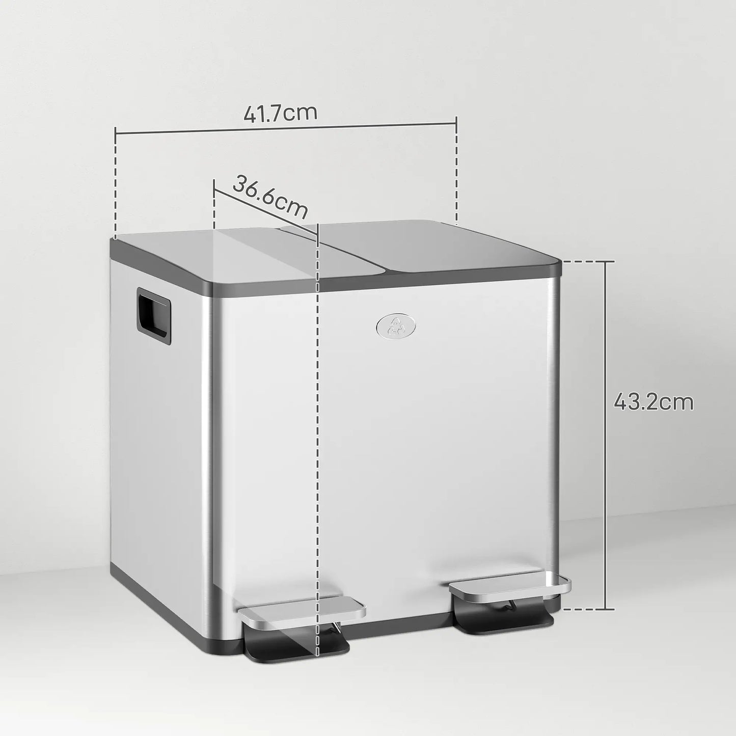 HOMCOM 30L Dual Compartment Stainless Steel Kitchen Bin with Deodoriser Holders - Silver Tone