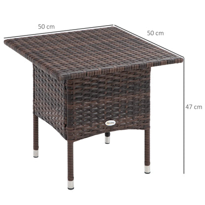 Outsunny Outdoor Rattan Side Table Coffee Table with Full Woven Table Top for Patio, Garden, Mixed Brown