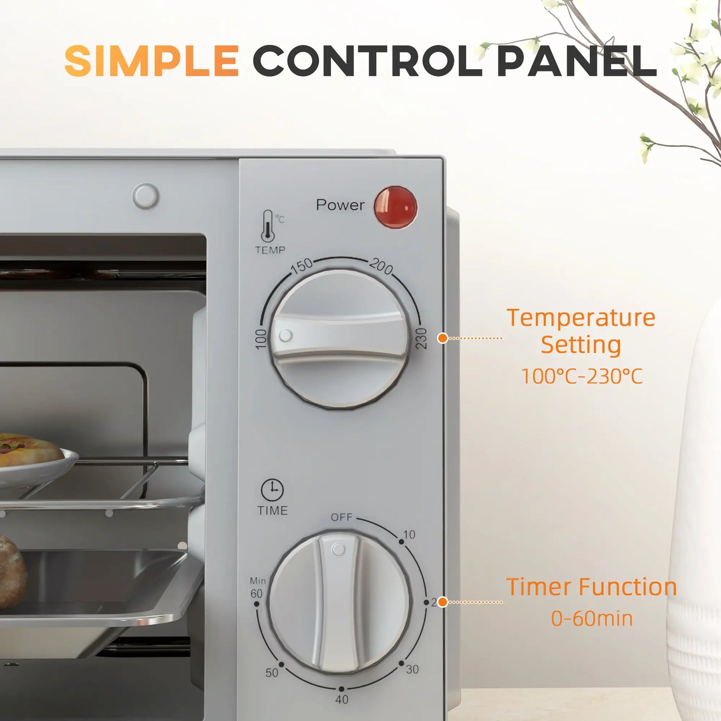 HOMCOM Mini Oven, 9L Countertop Electric Grill, Toaster Oven with Timer, Dishwasher Safe, 750W, Silver