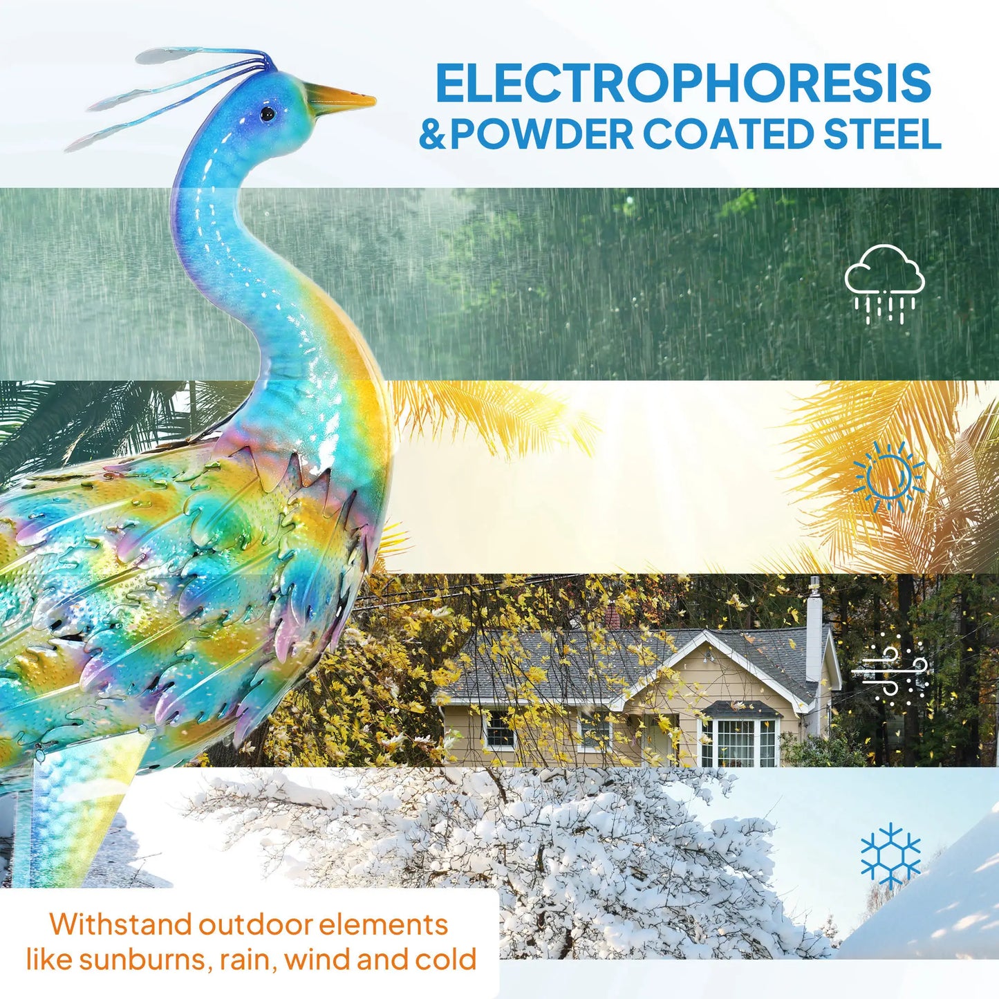 Outsunny Peacock Garden Statue, Standing Ornament, Metal, with Stakes for Patio Pond Landscape Decoration