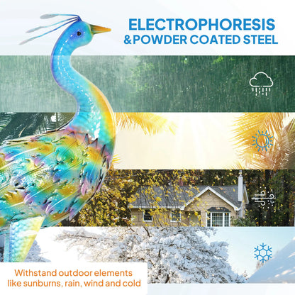 Outsunny Peacock Garden Statue, Standing Ornament, Metal, with Stakes for Patio Pond Landscape Decoration