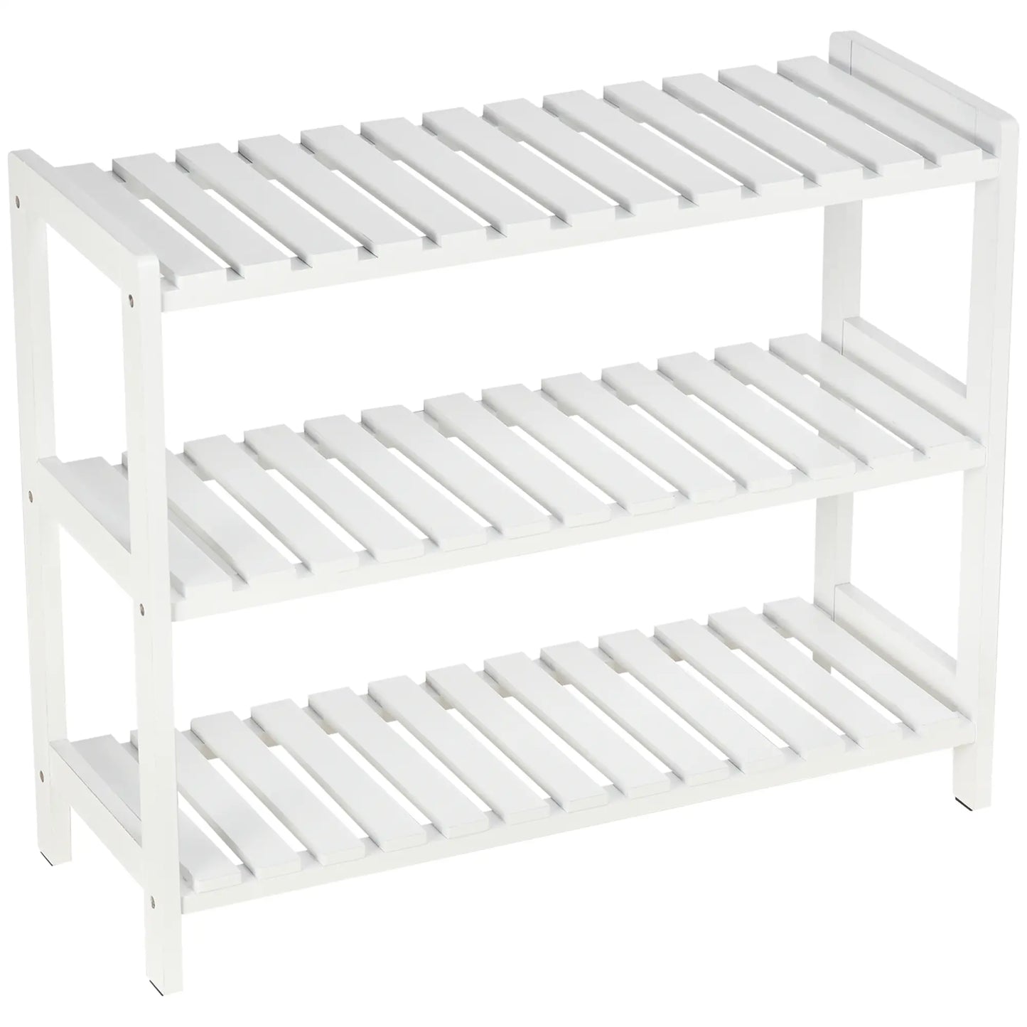 HOMCOM 3-Tier Shoe Rack Wood Frame Slatted Shelves Spacious Open Hygienic Storage Home Hallway Furniture - White