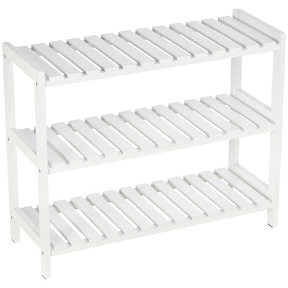 HOMCOM 3-Tier Shoe Rack Wood Frame Slatted Shelves Spacious Open Hygienic Storage Home Hallway Furniture - White