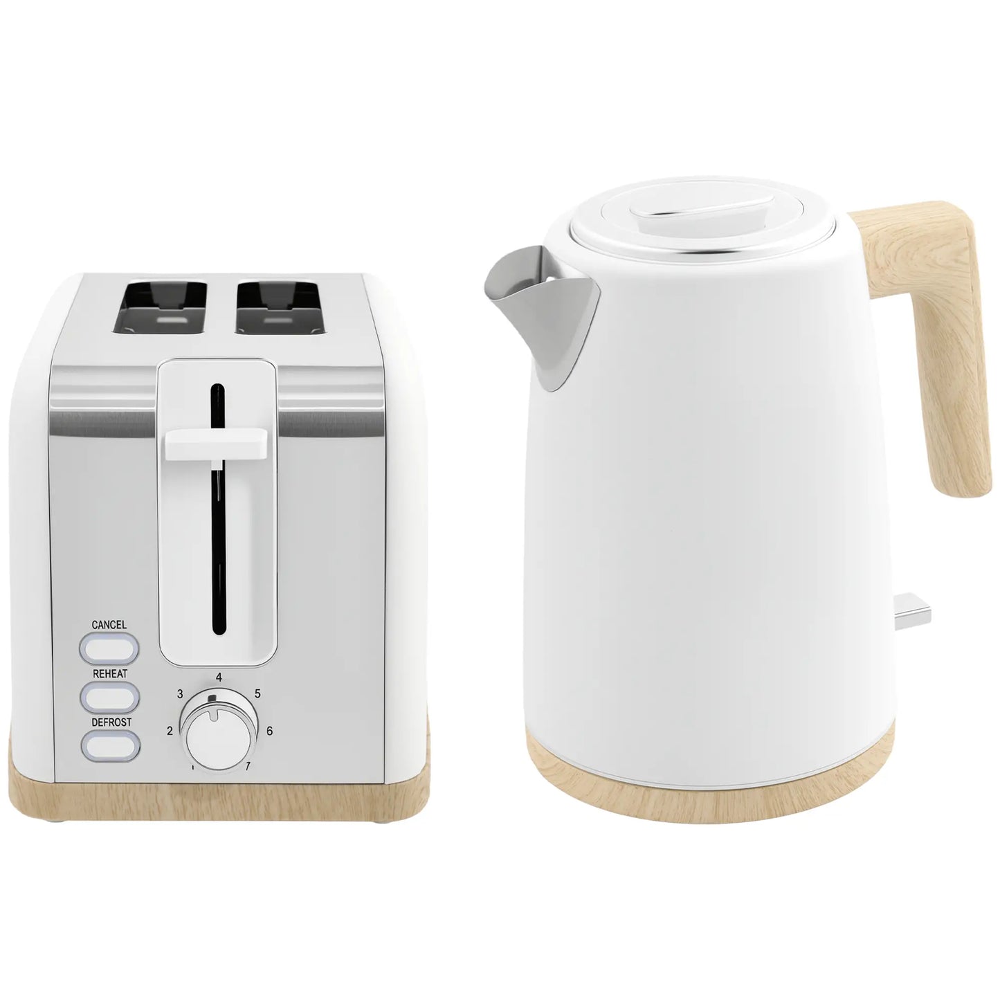 HOMCOM Stainless Steel Kettle and Toaster Set, 1.7L 3000W Fast Boil Kettle & 2 Slice Toaster Kitchen Set, White