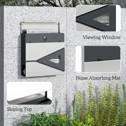 HOMCOM Wall Mounted Post Box with Viewing Window, 2 Lock, Modern Galvanised Steel Mailbox Weatherproof Letterbox