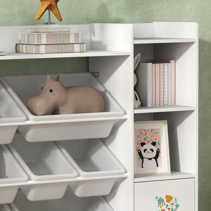 AIYAPLAY Kids Toy Organizers with 8 Removable Storage Bins and Bookshelf, White