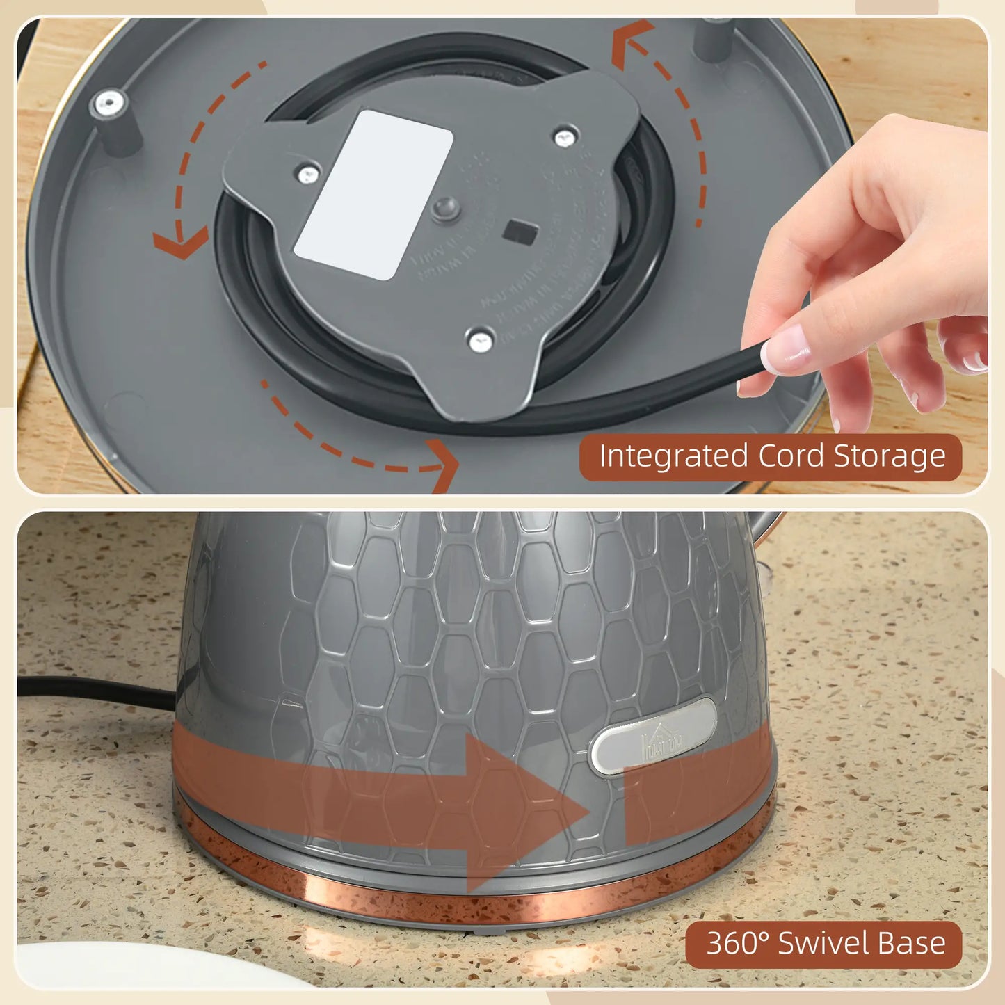 HOMCOM 3kW Rapid Boil Honeycomb Kettle, 1.7L - Grey