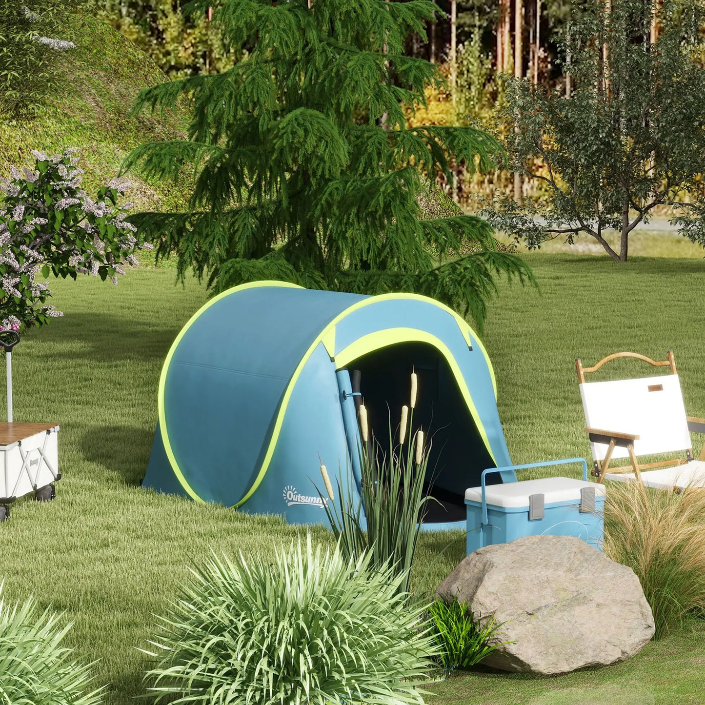 Outsunny Two-Man Pop-Up Camping Dome Tent with Accessories - Blue