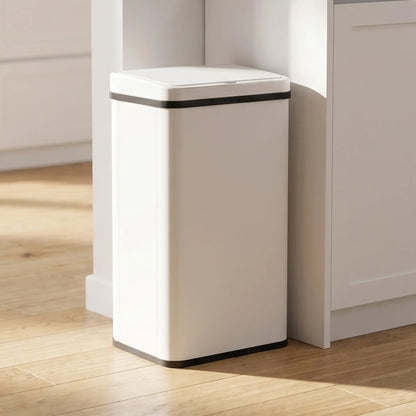 HOMCOM 50L Motion Sensor Kitchen Bin with Soft-Close Lid, Stainless Steel Automatic Touchless Bin, White