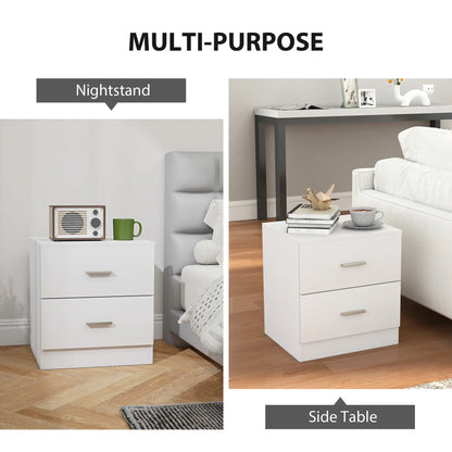HOMCOM Modern Bedside Table, Beside Cabinet with 2 Drawers for Bedroom, Living Room, White
