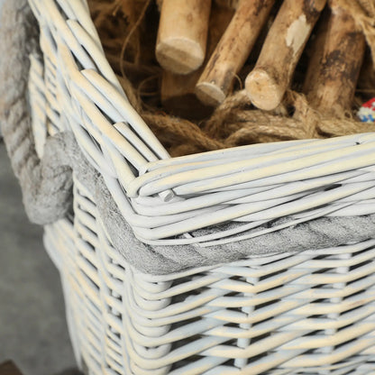 Outsunny Set of 3 Log Baskets for Wood Burner Indoor, Storage Wicker Basket with Rope Handles, Beige