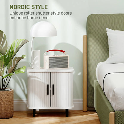 HOMCOM Nightstand Bedside Table with Sliding Doors and Metal Legs, White Wood Effect