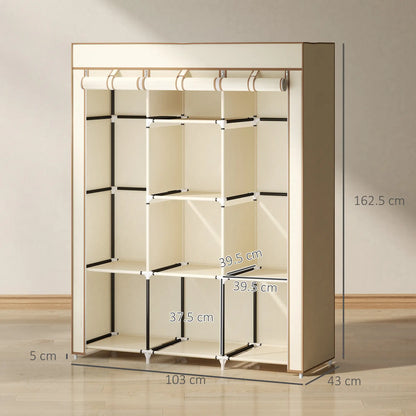 HOMCOM Fabric Cloth Wardrobe Clothes Organizer with Rails and Shelves - Cream White