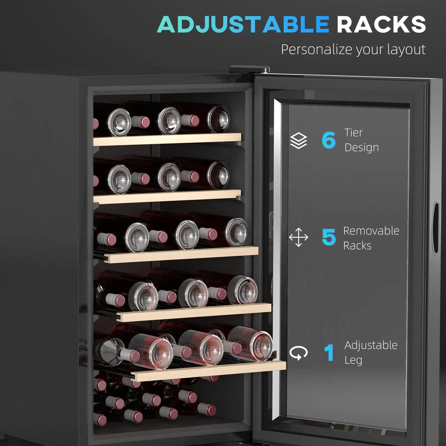 HOMCOM 41 Bottle Wine Fridge, 91 Litre Capacity, 45cm Freestanding Wine Cooler Fridge with LED Light, Digital Touch Screen, Black