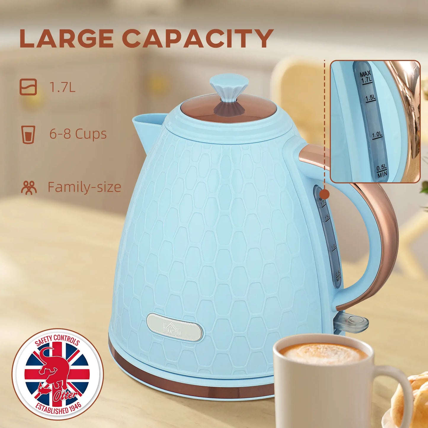 HOMCOM 3kW Rapid Water Boil Honeycomb Kettle - Light Blue
