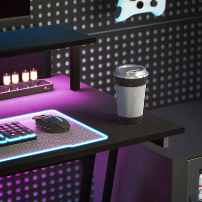 HOMCOM Two-Level LED Gaming Desk, Office Home Computer Table - Black