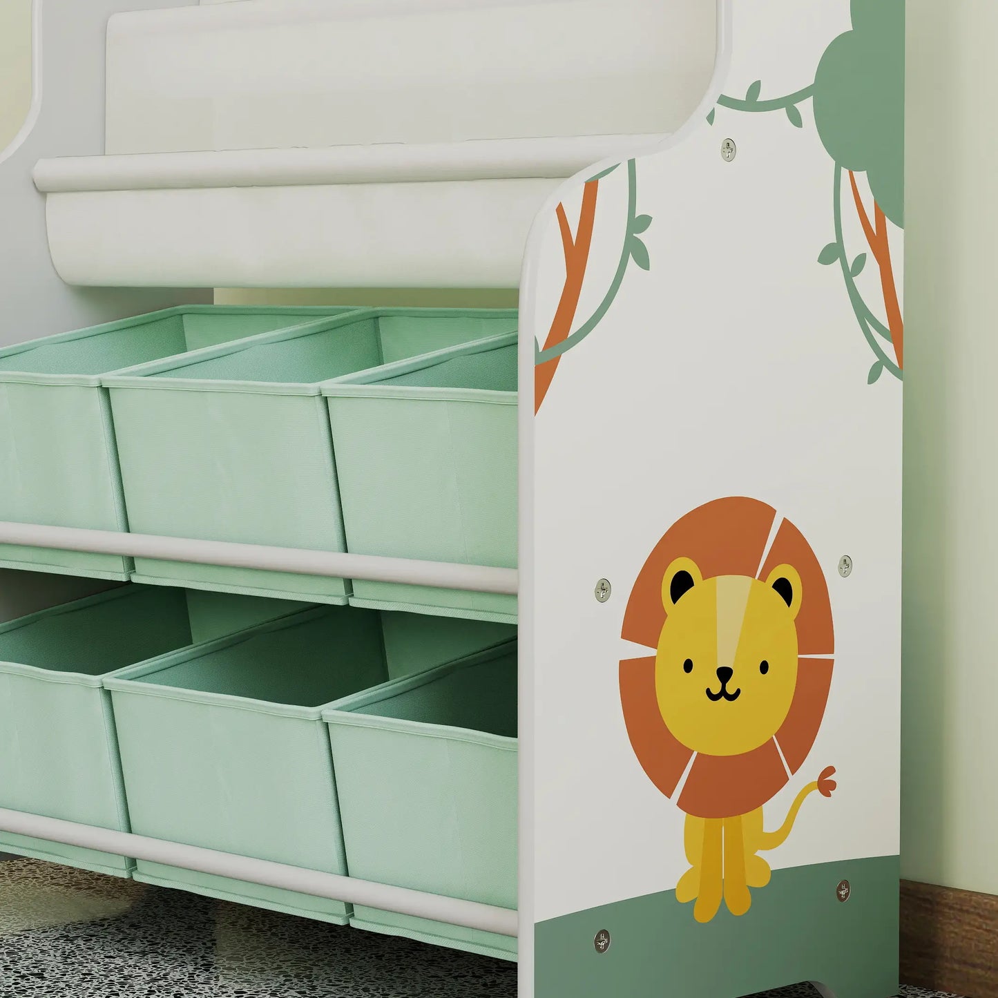 AIYAPLAY Kids Storage Unit, Toy Organiser with 6 Fabric Drawers & 2-Tier Book Rack for Bedroom, Playroom, Green