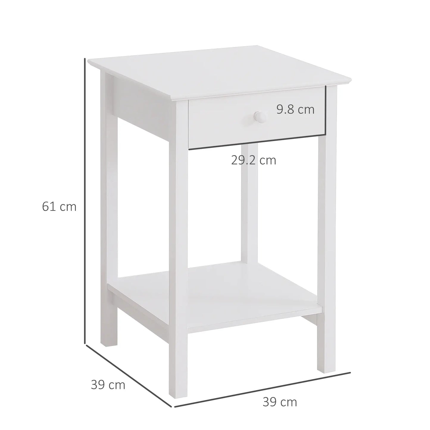 HOMCOM Wooden Side Table, Bedside Cabinet with Drawer and Storage Shelf for Bedroom, White