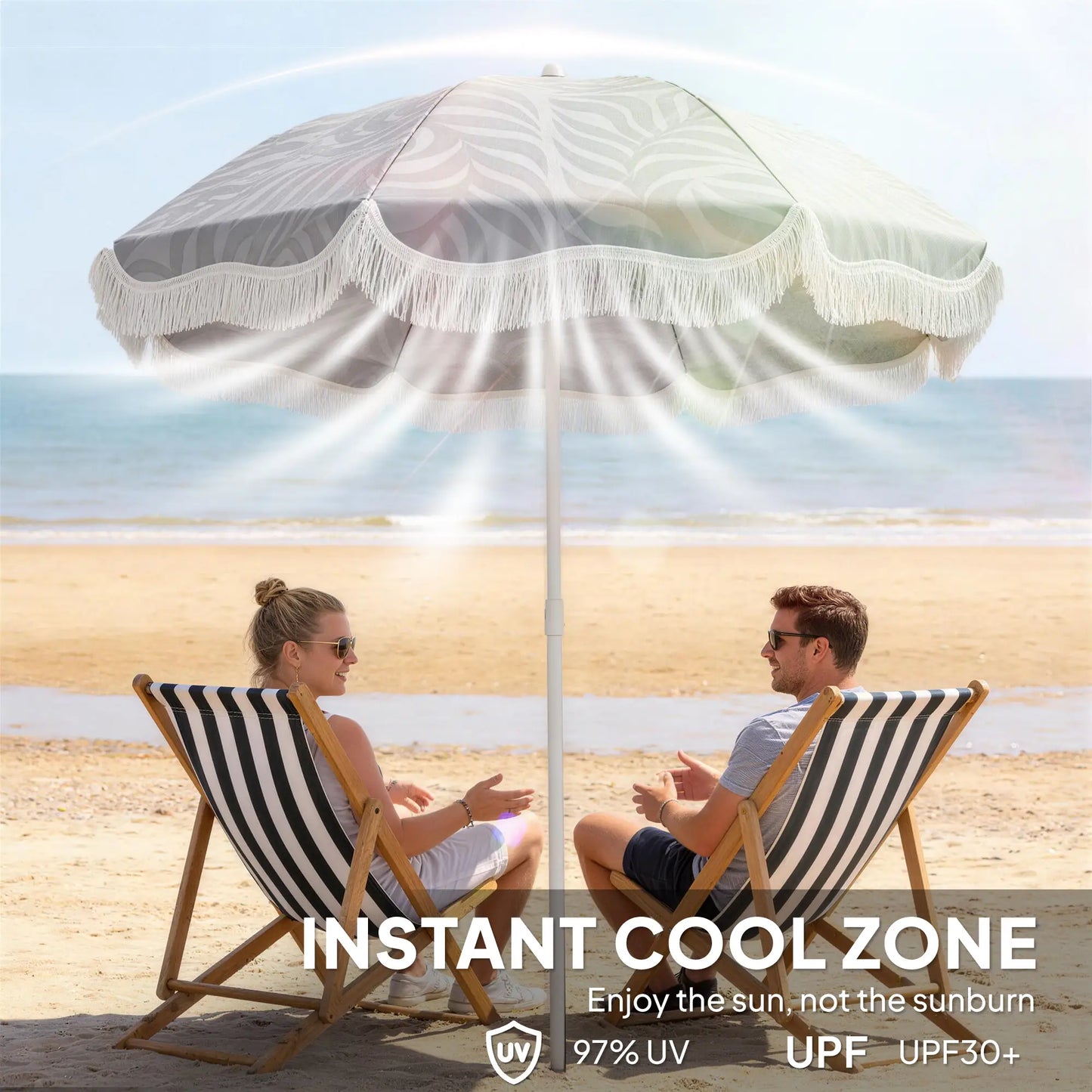 Outsunny Beach Umbrella Parasol with Sand Anchor, Portable Tilting Garden Parasol with Adjustable Height, Light Grey