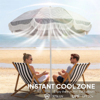 Outsunny Beach Umbrella Parasol with Sand Anchor, Portable Tilting Garden Parasol with Adjustable Height, Light Grey
