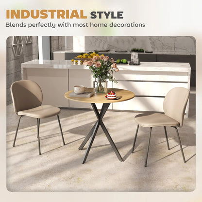 HOMCOM 80cm Industrial Round Kitchen Dining Table - White Oak