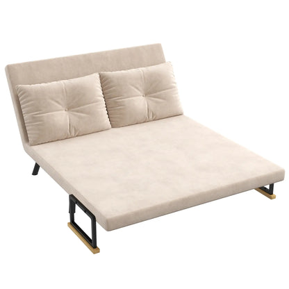 HOMCOM 4-in-1 Velvet-Feel Double Sofa Bed, with Pillows - Beige