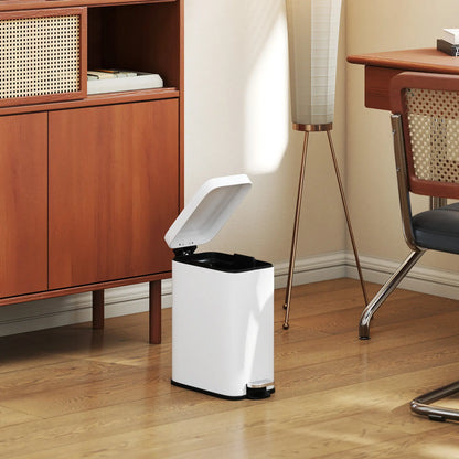 HOMCOM 5L Rectangular Compact Bin Steel Body Removable Bucket w/ Pedal Lid Rubbish Trash Tidy Clean White