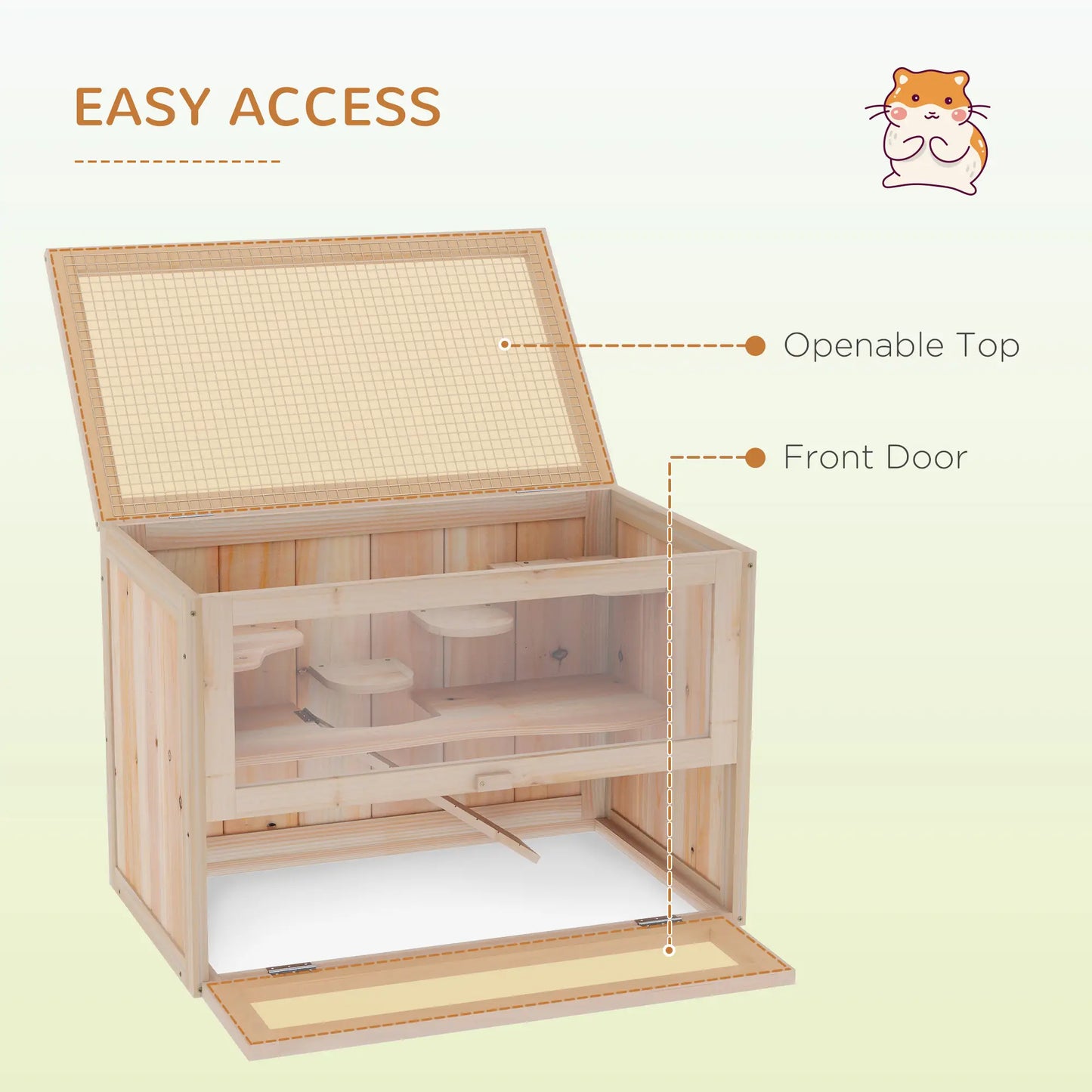 PawHut Wooden Hamster Cage Mouse Mice Rodent Small Animals Hutch Exercise Play House, Natural Wood Finish