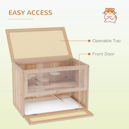 PawHut Wooden Hamster Cage Mouse Mice Rodent Small Animals Hutch Exercise Play House, Natural Wood Finish