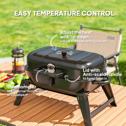 Outsunny Charcoal Barbecue Grill Folding Portable BBQ Grill with Thermometer for Camping & Picnic, Black
